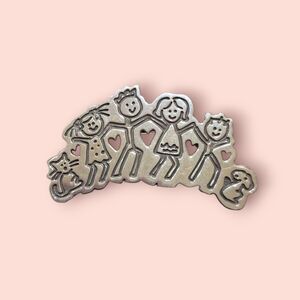 Vintage Sterling Silver Brooch Happy Family Dancing